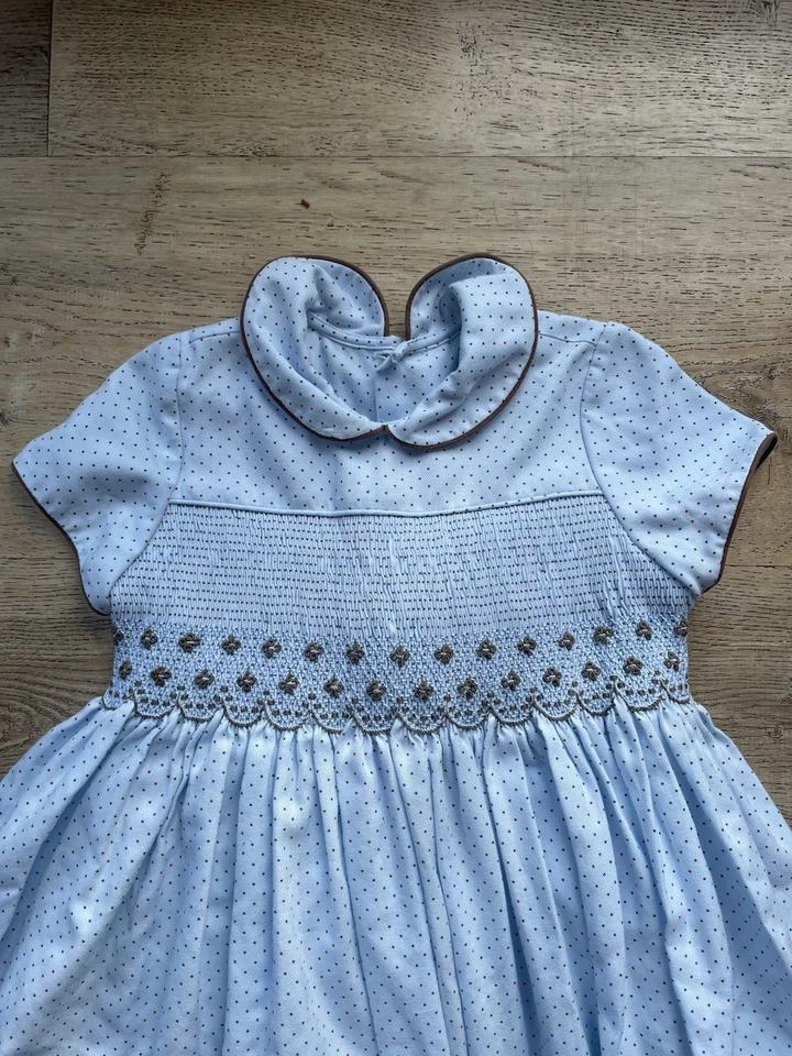 Vestido Luli & Me Azul Calado Talla 4 Cuello Peter Pan Clásico Estilo Reliquia Foto 2 de 4