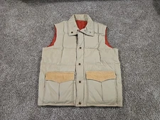 Down Designs Vtg 70s Reversible Puffer Vest Mens Sz Large Tan Orange Outdoor 