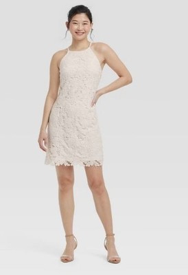 Women's Mini Scalloped Lace Dress - A New Day Cream XS | eBay