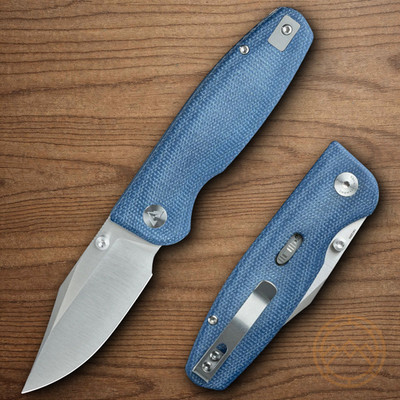 CMB Made Knives Lucky Folding Knife 3.25'' 14C28N Steel Blade Blue Micarta Handle