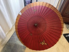 Asian Oriental Hand Painted Rice Paper Bamboo Parasol Umbrella