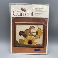 1983 CURRENT Cheery Chipmunk Crewel Embroidery Kit Flowers Grasshopper