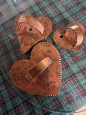 Vintage MICHAEL BONNE 3 Copper Heart Cookie Cutters 2 Signed 1 Unsigned 