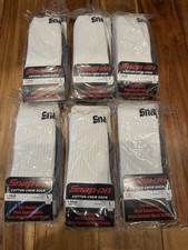  NEW Snap On Tools 6 Pairs WHITE Cotton Crew Socks LARGE- FREE SHIP