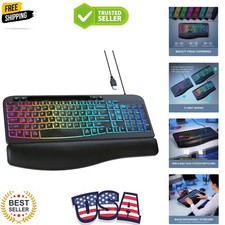 Wired Ergonomic Keyboard, 7-Color Backlit USB Computer Keyboard with Wrist Re...