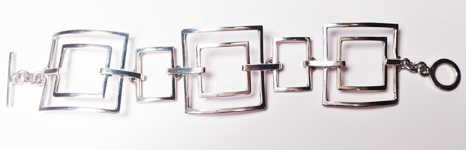 925 Sterling Silver Rectangle Link Toggle Bracele… - image 20
