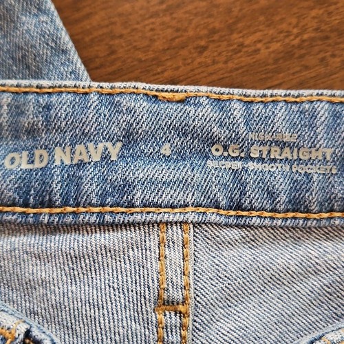 Old Navy High Rise OG Straight Blue Jeans Womens 4 Distressed Stretch Frayed Hem - Picture 6 of 8