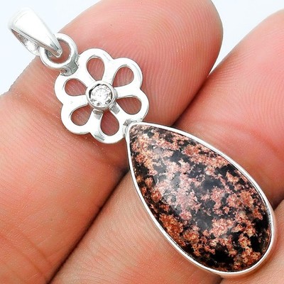 Mexican Flower Obsidian & White Quartz 925 Silver Pendant Jewelry P-1634