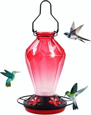 Glass Hummingbird Feeder for Outdoors Hanging, 25Oz Humming Bird Nectar Feeder,