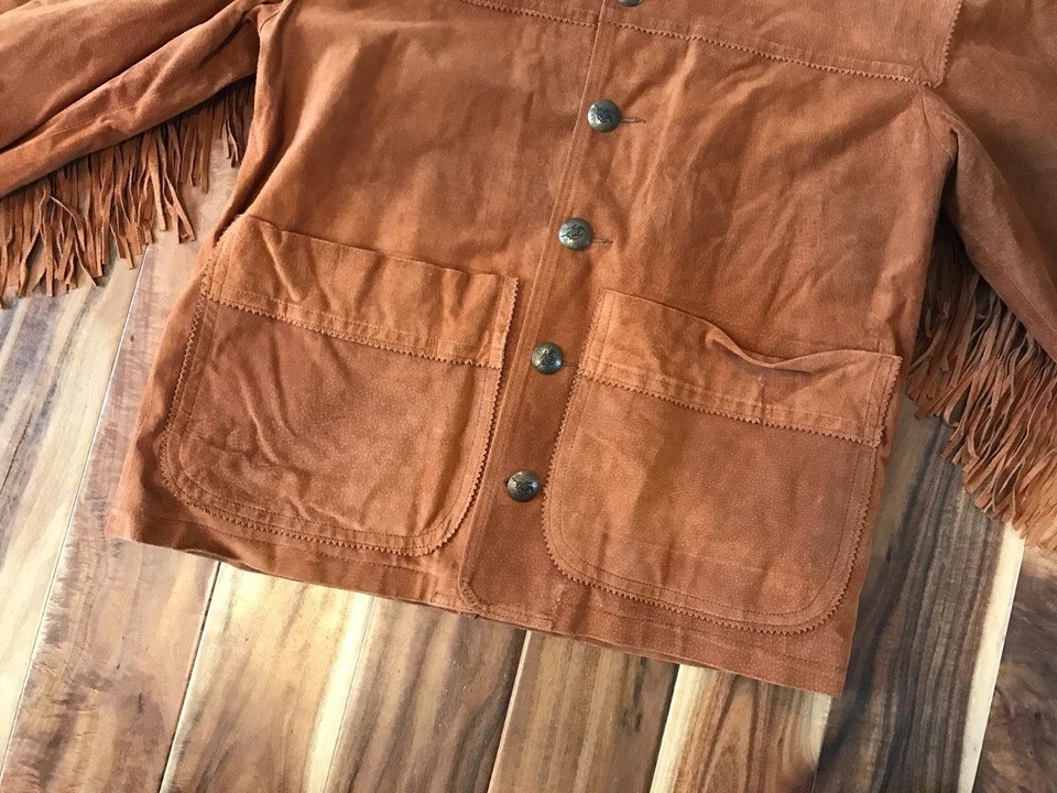 Chaqueta de Colección 1997 Estados Unidos Postal Pony Express Gamuza Cuero Flecos Mediana Foto 3 de 4