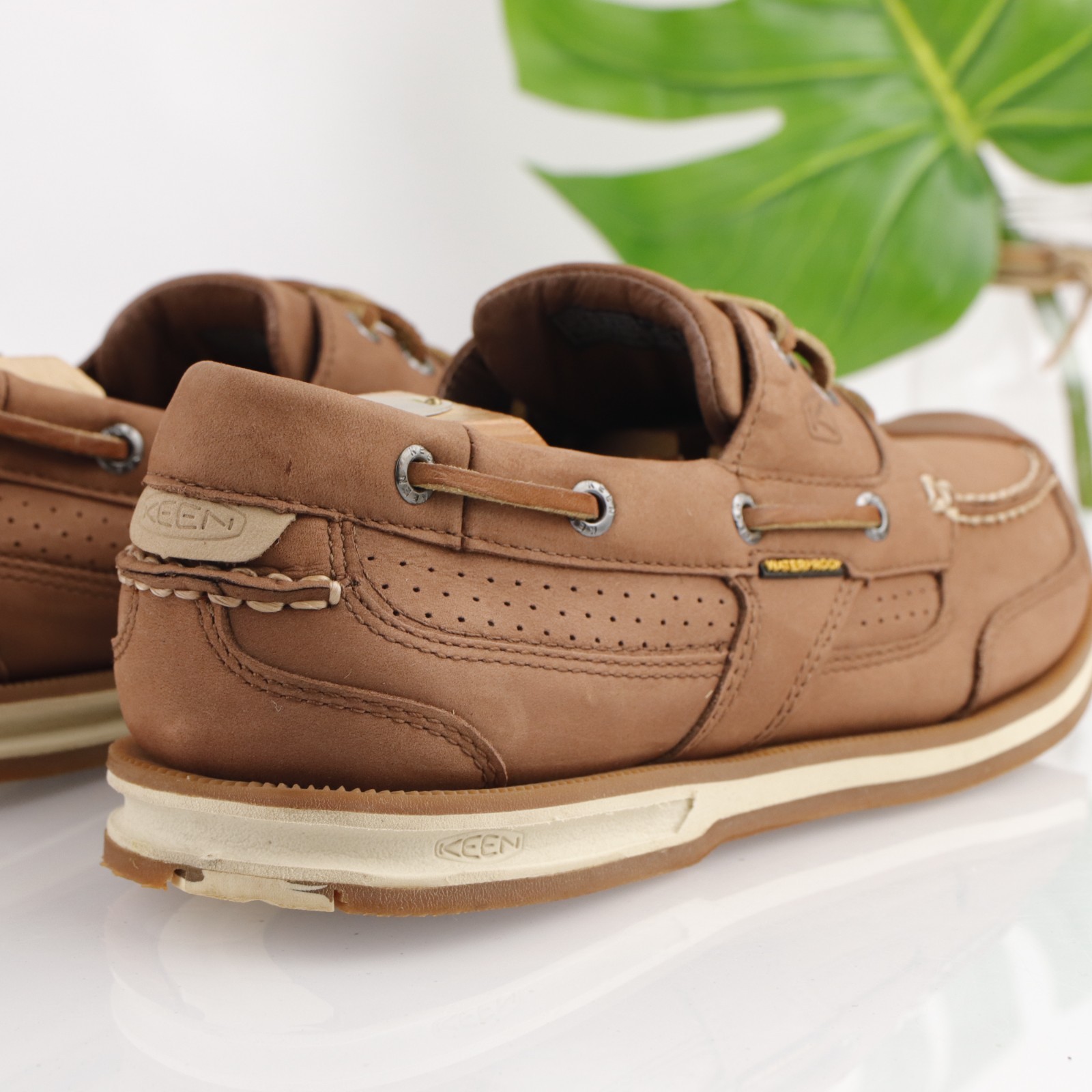 Scarpa da barca Keen da uomo Newport taglia 9 5 impermeabile in pelle marrone vela yacht bassa