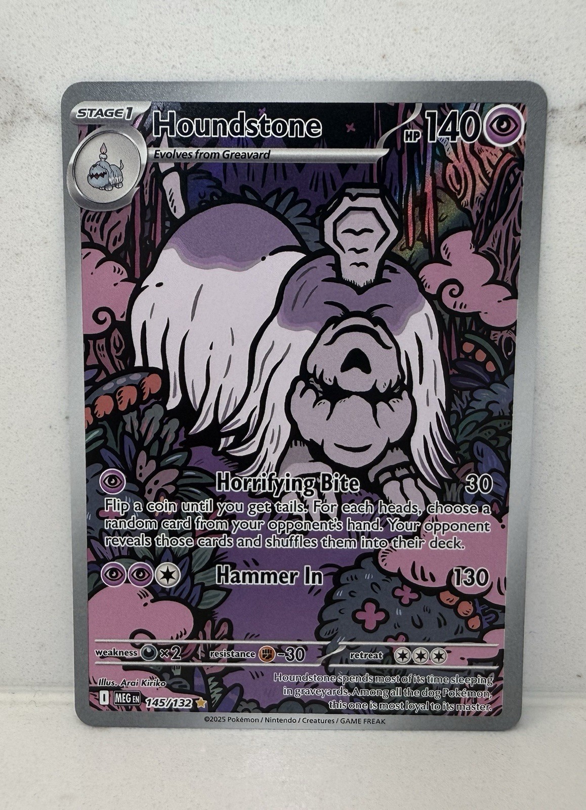Pokemon Houndstone 145/132 Me01: Mega Evolution Holo Mint / NM