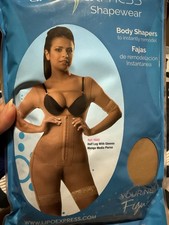 Lipo Express Shapewear Half Leg With Sleeves Beige , size L , Firm Compression 