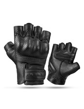 Fingerless Motorcycle Gloves Breathable Goatskin Leather Resistant Hard Knuckle