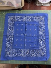 Vintage Color Fast Blue Bandana Paisley RN 1967 20.5  USA