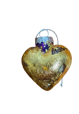 Hand Painted Glass Heart Ornament Alcohol Ink-Gold Leaf-Hanging Decor Gift