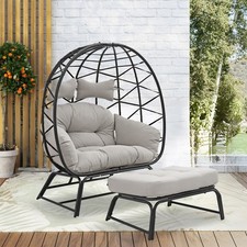 Oversized Double Egg Chair Wicker Chair with Ottoman, Outdoor Lounge Chair