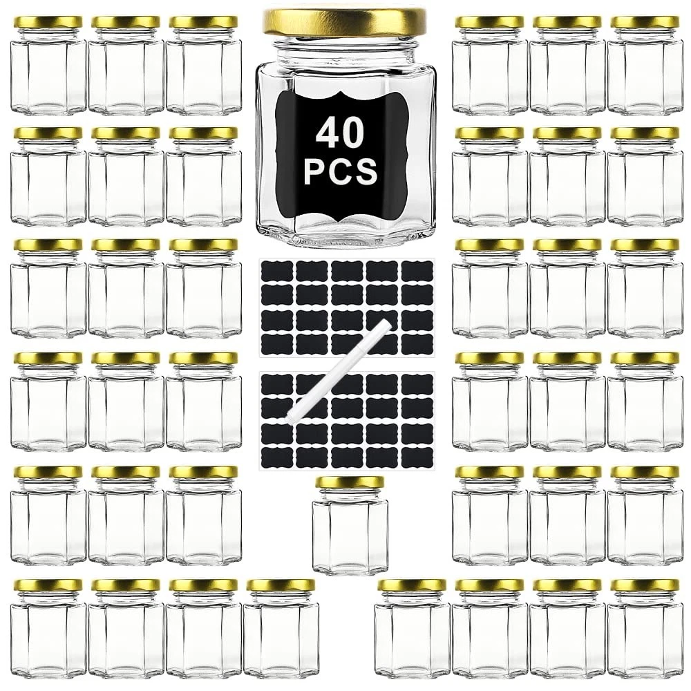 40 Pack Small Glass Honey Jars with Lids for Wedding Favor, Baby Showers, 3 O...