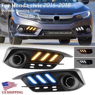 DRL LED Daytime Running light Fog Lamps W/Turn Signal For 2016-2018 Honda Civic