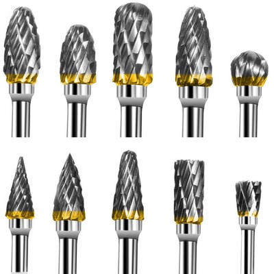 Tungsten Carbide Rotary Burr Set 10PCS Double Cut Grinding Head 1/4 In Die Gr..