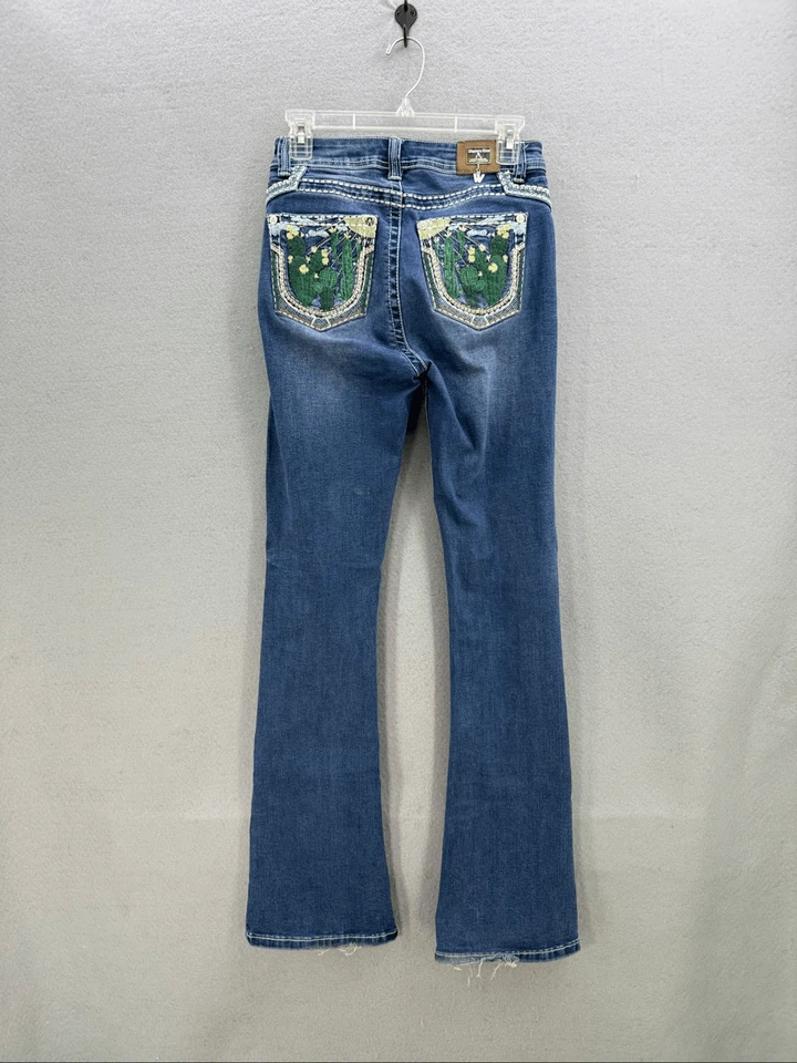 Western Blue Womens Blue Denim Desert Cactus Embroidery Bootcut Jeans Size 27 - Image 2 of 4