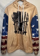 Realtree-Style American Flag Buck Hoodie Mens XL Hunting Archery Patriotic