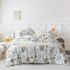 Garden Flower Duvet Cover Queen 100 Cotton 3 Pcs Set 1 Green Yellow Dandelio...