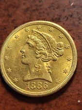 1886 S Liberty $5 gold coin, half eagle, San Francisco     inv10    e235mi