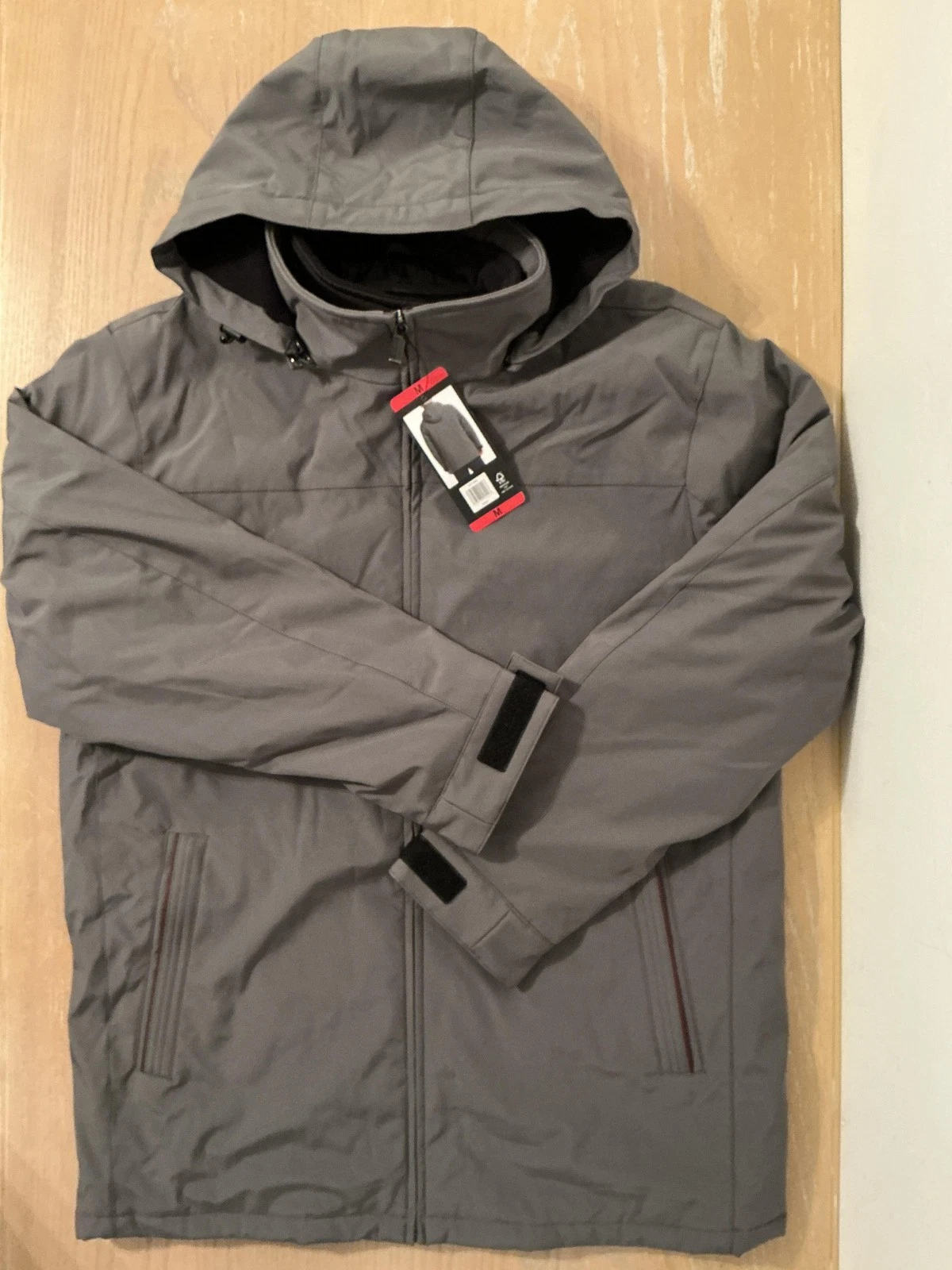 Weatherproof Stretch Tech Jacket Mens Medium Gray Hooded Windproof Softshell