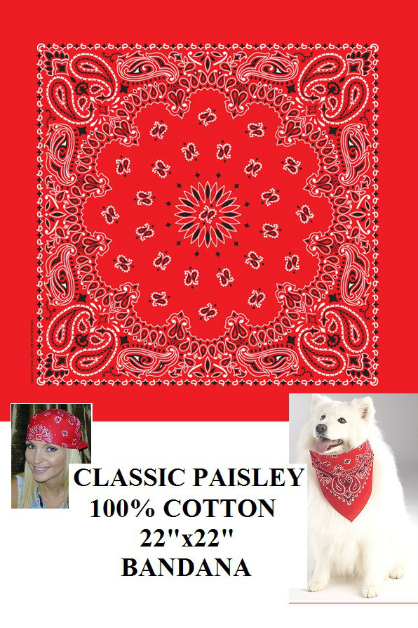 Lot 144-Hav-A-hank Cotton Red Classic PAISLEY Bandana Head Neck