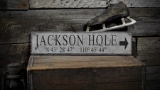 Custom Jackson Hole Lat & Long Sign - Rustic Hand Made Vintage Wooden