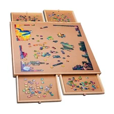 1000 Piece Wooden Jigsaw Puzzle Table - 4 Drawers, Puzzle Board | 22 1/4” x 3...