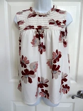 LOFT Sz Small 4/6 Ruffled Neck Pin Tucked Bodice Blouse Cottagecore