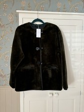 Mango Bethoven Shearling Faux Fur Coat, Dark Olive, Medium, New With Tags