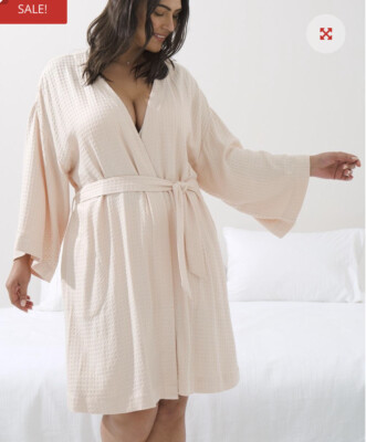 NEW Soma Intimates Restore Pink Sand Waffle Weave Spa Short Summer Robe S/M 108$