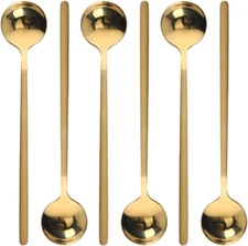 6 Pcs Coffee Spoons Stainless Steel Tea Spoons Round Dessert Spoons Long Handle