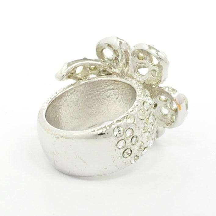 *25A限定♡希少*【CHANEL】CCロゴ 花モチーフ リング CHANEL Ring CC Logo Camellia flower Rhinestone US Size 7.25