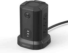 Amazon Basics Rectangular Power Strip Tower Surge Protector 1080J, 9 Outlet, USB
