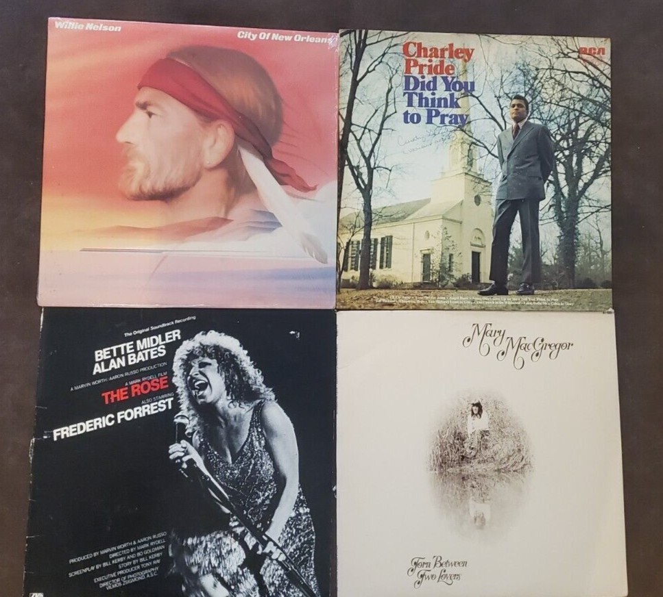4 Vintage Vinyl Lot: Willie Nelson, Charley Pride, Bette Midler, Mary MacGregor-image