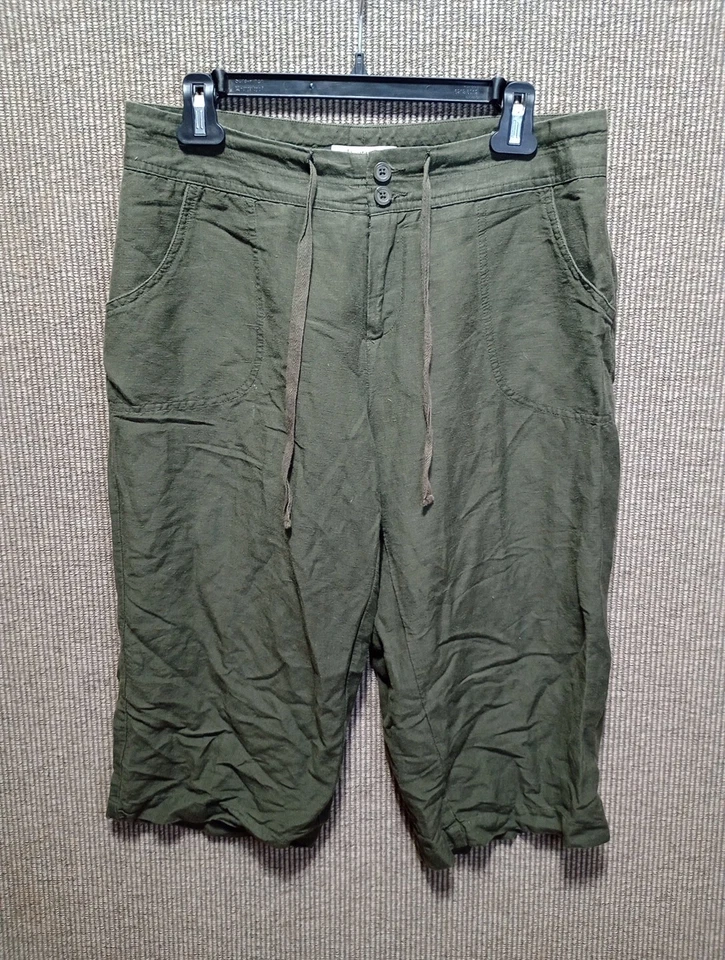 Bermudas Coldwater Creek para mujer mezcla de lino talla 8 verde pequeño ajuste natural Foto 2 de 4