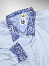 NWOT Royal Highness RHC Equestrian Long Sleeve Blue Paisley Show Shirt size 46/L