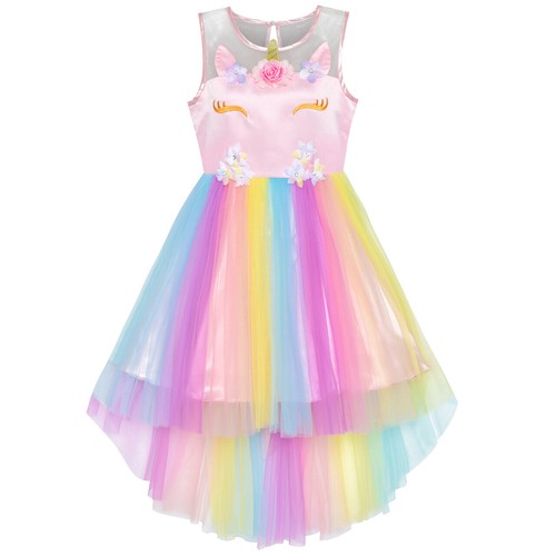 Flower Girls Dress Unicorn Rainbow 