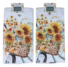 Set of 2 SUNFLOWERS FOREVER Bicycle Terry Kitchen Towels by Kay Dee Designs