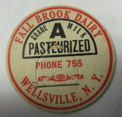 Vintage Grade A Milk Bottle Cap 1-5/8'' Fall Brook Dairy WELLSVILLE, NEW YORK