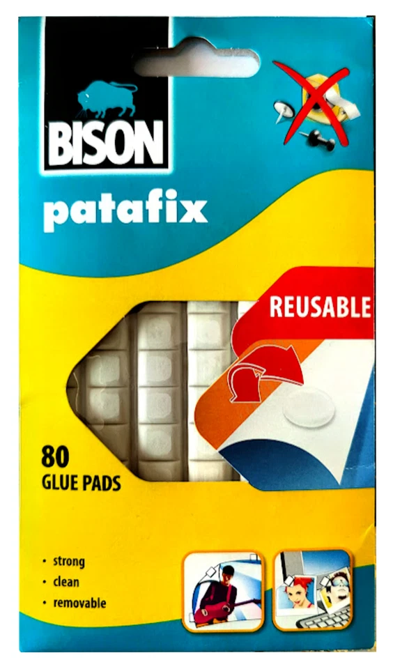 BISON Pastilles adhésives détachables et réutilisables fixation photos Patafix blanc