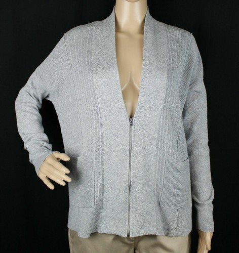 Cardigan Sweater Gray Knit Zip 
