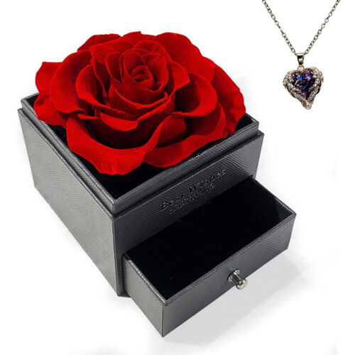 Collier cœur Saint-Valentin et fleur éternelle cadeau S3E0 - Photo 1 sur 3