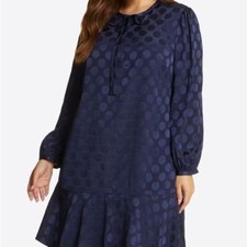 Draper James Nassau Navy Rosanne Tie Neck Flounce Shift Dress Plus Size XXL