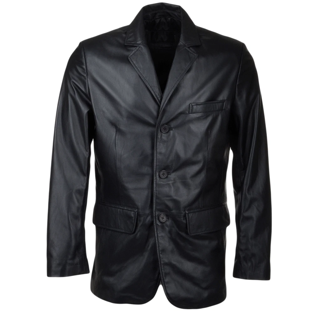 Leather Blazer Jacket Men's Coat Lambskin Slim Fit Soft Men Two Real US Black 15