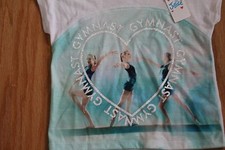 New Justice Girls Photoreal Green and White Glitter Heart Gymnast Shirt Size 5